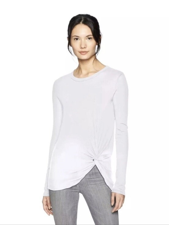Enza Costa Tops - Enza Costa NWT Fitted‎ White Crew Neck Long Sleeve Twist Front Top